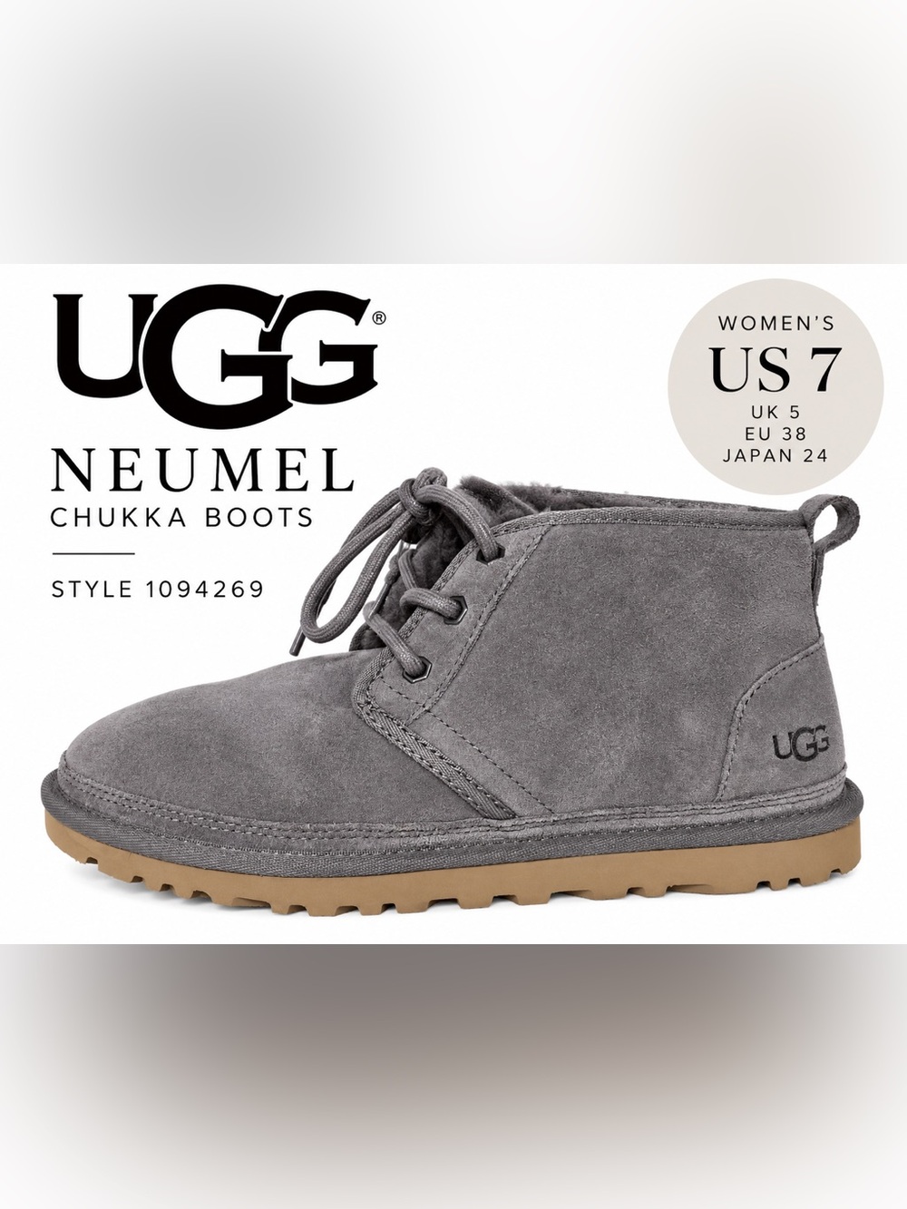 UGG Neumel Charcoal Gray Suede Wool Lined Lace Up Chukka Boots 1094269 Sz 7